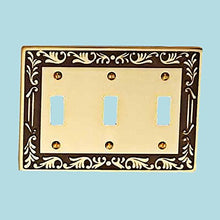 Load image into Gallery viewer, Victorian Switch Plate Triple Toggle Antique Solid Brass | Renovator&#39;s Supply
