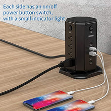 Load image into Gallery viewer, Surge Protector Tower Flat Plug, NTONPOWER 8 Outlets 5 USB Desktop Charging Station with Individual Switches, 6ft Heavy Duty Cord 13A Circuit Breaker for Home Office Dorm Essential
