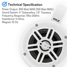 Load image into Gallery viewer, Waterproof Marine Wakeboard Tower Speakers - 4 Inch Dual Subwoofer Speaker Set with 300 Max Power Output - Boat Audio System Kit w/ Titanium Dome Tweeters &amp; Mounting Clamps - Pyle PLMRWB45W (White)
