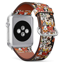 Load image into Gallery viewer, Compatible with Big Apple Watch 42mm, 44mm, 45mm (All Series) Leather Watch Wrist Band Strap Bracelet with Adapters (Doodle Dogs Cats Faces)
