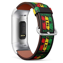 Load image into Gallery viewer, Replacement Leather Strap Printing Wristbands Compatible with Fitbit Charge 3 / Charge 3 SE - Calicompatible with Fitbitnia Palm Tree on Rasta Background Just Relax
