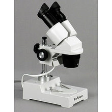 Load image into Gallery viewer, AmScope SE304-PZ Binocular Stereo Microscope, WF10x and WF20x Eyepieces, 20X/40X/80X Magnification, 2X and 4X Objectives, Tungsten Lighting, Reversible Black/White Stage Plate, Pillar Stand, 110V
