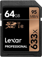 Lexar Professional 633x 64GB SDXC UHS-I/U3 Card (Up to 95MB/s Read) w/Image Rescue 5 Software - LSD64GCBNL633