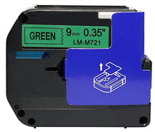 Load image into Gallery viewer, LM Tapes - 3/8&quot; (9mm) Black on Green Compatible M Tape for Brother PT-65, PT65 Label Maker
