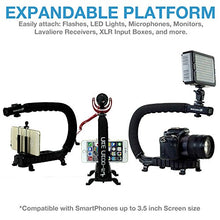 Load image into Gallery viewer, Cam Caddie Scorpion Jr Stabilizing Camera Handle for DSLR and GoPro Action Cameras - Professional Handheld U/C-Shaped Grip with Integrated Accessory Shoe Mount for Microphone or LED Video Light - Incl
