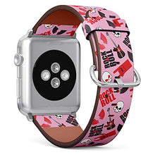 Load image into Gallery viewer, S-Type iWatch Leather Strap Printing Wristbands for Apple Watch 4/3/2/1 Sport Series (42mm) - Rock and roll Pattern of Guitars and Wings in Pink Background
