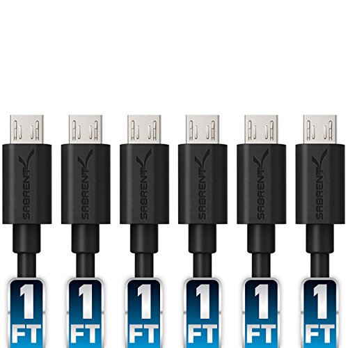 Sabrent [6 Pack] 22 Awg Premium 1ft Micro Usb Cables High Speed Usb 2.0 A Male To Micro B Sync And Ch
