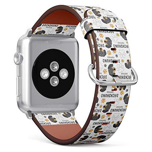 Compatible with Big Apple Watch 42mm, 44mm, 45mm (All Series) Leather Watch Wrist Band Strap Bracelet with Adapters (Dachshund Dog Breed Collection)