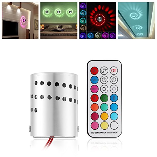 ALLOMN RGB 3W LED Wall Light Sconces Modern Aluminum Hollow Cylinder Ceiling Light Remote Control 12 Light Color AC 85-265V for Indoor Outdoor Use, Pack of 2