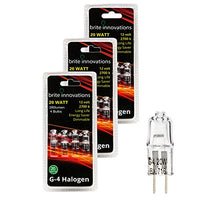 Brite Innovations G4 Halogen Bulb, 20 Watt (12 pack) Dimmable Soft White 2700K -12V-Bi Pin -, T3 JC Type, Clear Light Bulb