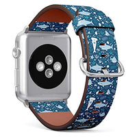 S-Type iWatch Leather Strap Printing Wristbands for Apple Watch 4/3/2/1 Sport Series (42mm) - Underwater Pattern with Cute Sharks