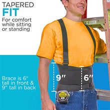 Load image into Gallery viewer, BraceAbility Industrial Work Back Brace | Removable Suspender Straps for Heavy Lifting Safety - Lower Back Pain Protection Belt for Men &amp; Women in Construction, Moving and Warehouse Jobs (Large)
