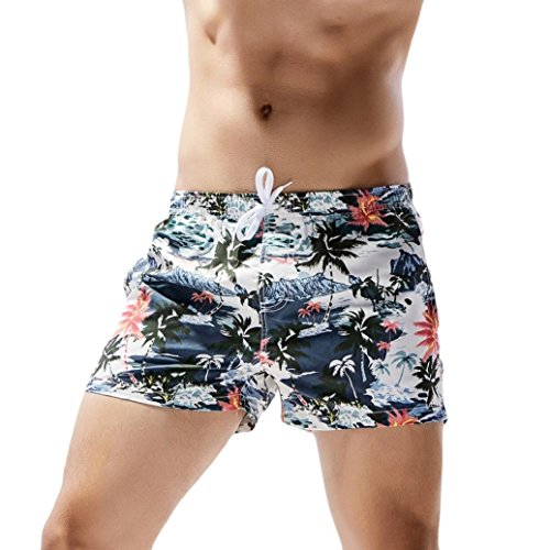 Men Swimwear Shorts,Hemlock Men Boy Camouflage Shorts Beach Trunks Briefs Pants Stretchy Printed Shorts (L, White-2)