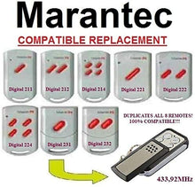 Load image into Gallery viewer, Marantec Digital 211 / 212 / 214 / 221 / 222 / 224 / 231 / 232 compatible CLONE remote control replacement transmitter, 433,92Mhz fixed code clone!!!
