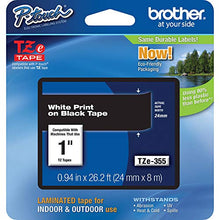Load image into Gallery viewer, Brother Genuine P-touch TZE-355 Tape, 1&quot; (0.94&quot;) Wide Standard Laminated Tape, White on Black, Laminated for Indoor or Outdoor Use, Water-Resistant, 0.94&quot; x 26.2&#39; (24mm x 8M), Single-Pack, TZE355
