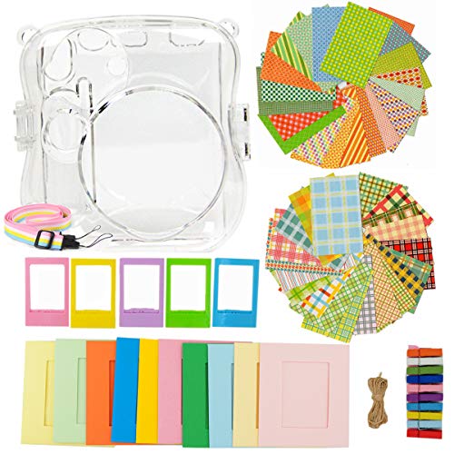 Ngaantyun 7 in 1 Bundle Kit Accessories for Fujifilm Instax Mini 25 Camera - Pack of Transparent Protective Case, Strap, Sticker Boarder, Desktop Frame, Wall Hanging Frame, Wooden Clips
