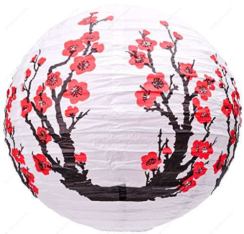 5 Pcs Red Sakura (Cherry) Flowers White Color Chinese/Japanese Paper Lantern/Lamp 16