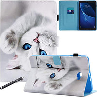 NewShine Galaxy Tab A 10.1 Case, Kickstand Magnetic PU Leather Wallet Flip Folio Case with [Card Slots][Auto Wake/Sleep] for Samsung Galaxy Tab A 10.1 Inch SM-T580 T585 2016 Release - Blue Eye Cat