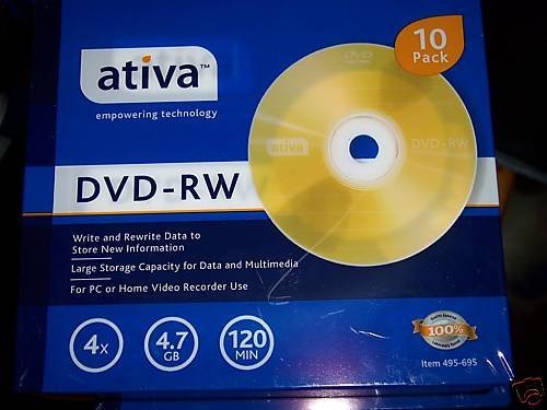 Ativa DVD-RW Rewritable Media With Slim Jewel Cases, 4.7GB/120 Minutes, Gold, Pack Of 10