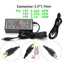 Load image into Gallery viewer, 19V 3.42A 65W AC Adapter Charger for Acer Aspire E5-576G E5-575G E5-521 E5-522 E5-571 E5-571P E5-573 E5-573G E5-575 V3-571G V3-572G V3-572P E1 E11 E14 E15 E3 E5 ES1 F15 M3 M5 R3 R7 S3 V15 V3 V5 V7 VN7
