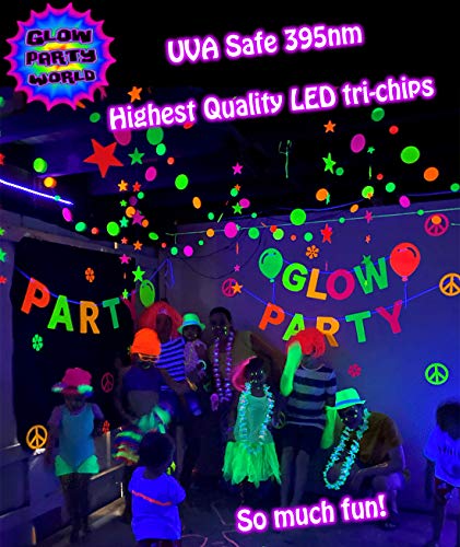 Black Lights for Glow Party! 115W Blacklight LED Strip kit. 4 UV Lights to  Surround Your Neon Party. Ultraviolet Lighting for Big Rooms. Easy Set up!