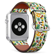Load image into Gallery viewer, S-Type iWatch Leather Strap Printing Wristbands for Apple Watch 4/3/2/1 Sport Series (42mm) - Tropical Pattern with Exotic Birds Tucan, Sloth and Pineapple, Watermelon
