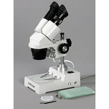 Load image into Gallery viewer, AmScope SE304-PZ Binocular Stereo Microscope, WF10x and WF20x Eyepieces, 20X/40X/80X Magnification, 2X and 4X Objectives, Tungsten Lighting, Reversible Black/White Stage Plate, Pillar Stand, 110V
