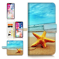 (for iPhone XR) Flip Wallet Case Cover & Screen Protector Bundle - A0021 Beach Sea Starfish
