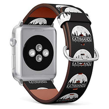Load image into Gallery viewer, S-Type iWatch Leather Strap Printing Wristbands for Apple Watch 4/3/2/1 Sport Series (42mm) - Kathmandu Nepal Full Moon Night Skyline Silhouette Design City
