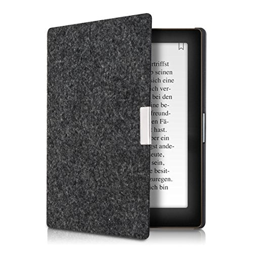 kwmobile Case Compatible with Kobo Aura Edition 1 - Book Style Felt Fabric Protective e-Reader Cover - Dark Grey