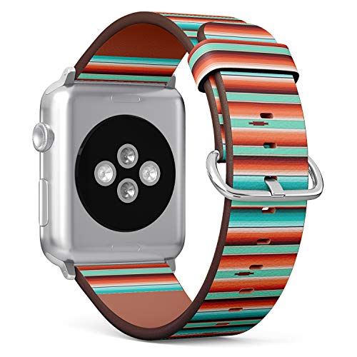 Compatible with Apple Watch Series 5, 4, 3, 2, 1 (Big Version 42/44 mm) Leather Wristband Bracelet Replacement Accessory Band + Adapters - Teal Orange Turquoise Southwestern Blanket