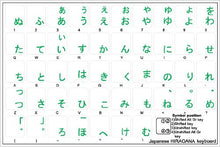 Load image into Gallery viewer, JAPANESE HIRAGANA KEYBOARD STICKER WITH GREEN LETTERING TRANSPARENT BACKGROUND FOR DESKTOP, LAPTOP AND NOTEBOOK
