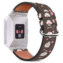 Load image into Gallery viewer, Compatible with Fitbit Ionic - Replacement Leather Wristband Bracelet with Stainless Steel Clasp and Adapters - Brown White Flower
