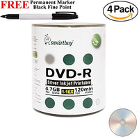 Smartbuy 400-disc 4.7GB/120min 16x DVD-R Silver Inkjet Hub Printable Blank Media Disc + Black Permanent Marker