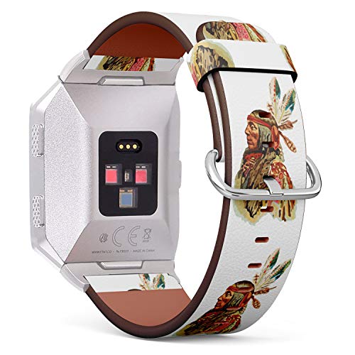 (Native American Indian Tribal Chief) Patterned Leather Wristband Strap for Fitbit Ionic,The Replacement of Fitbit Ionic smartwatch Bands
