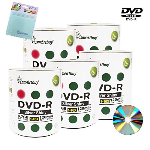 Smartbuy 500-disc 4.7GB/120min 16x DVD-R Shiny Silver Blank Media Record Disc + Free Micro Fiber Cloth