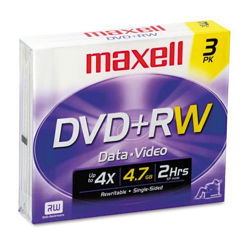 MAXELL 634015 / 634043 4.7 GB DVD Plus RW Media, 3-Pack