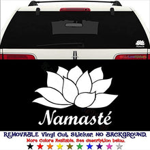 Load image into Gallery viewer, GottaLoveStickerz Namaste Yoga Lotus Flower Yoga Removable Vinyl Decal Sticker for Laptop Tablet Helmet Windows Wall Decor Car Truck Motorcycle - Size (07 Inch / 18 cm Wide) - Color (Matte Black)
