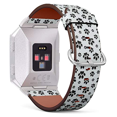 Q-Beans Watchband, Compatible with Fitbit Ionic, Replacement Leather Band Bracelet Strap Wristband Accessory Dogs Foot Pattern