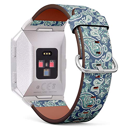 Q-Beans Watchband, Compatible with Fitbit Ionic, Replacement Leather Band Bracelet Strap Wristband Accessory Paisley Vintage Floral Pattern