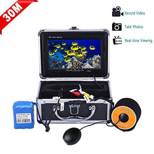 Load image into Gallery viewer, SYANSPAN Fish Finder Underwater Fishing Video Camera 7&quot; TFT LCD Monitor IP68 HD 1000TVL Camera,8GB TF Card Recording/Snapshot,12 Adjustable IR Lights Night Version Ice/Lake Fishing Camera(30m Cable)
