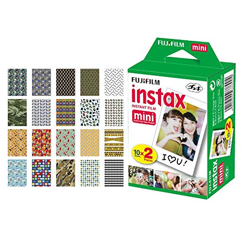 Fujifilm instax Mini Instant Film (20 Exposures) + 20 Sticker Frames for Fuji Instax Prints - Accessory Bundle