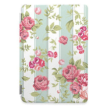 Load image into Gallery viewer, CasesByLorraine Apple iPad Air Case, Mint Stripes Floral Rose Print Stylish Smart Cover for iPad Air with auto Sleep &amp; Wake Function - P26
