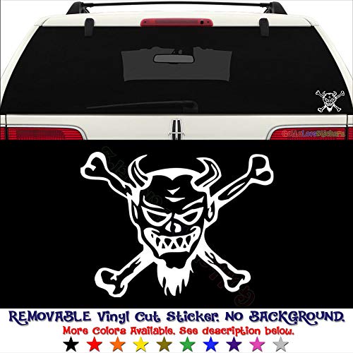 GottaLoveStickerz Death Skull Crossbones Devil Removable Vinyl Decal Sticker for Laptop Tablet Helmet Windows Wall Decor Car Truck Motorcycle - Size (10 Inch / 25 cm Wide) - Color (Matte Black)
