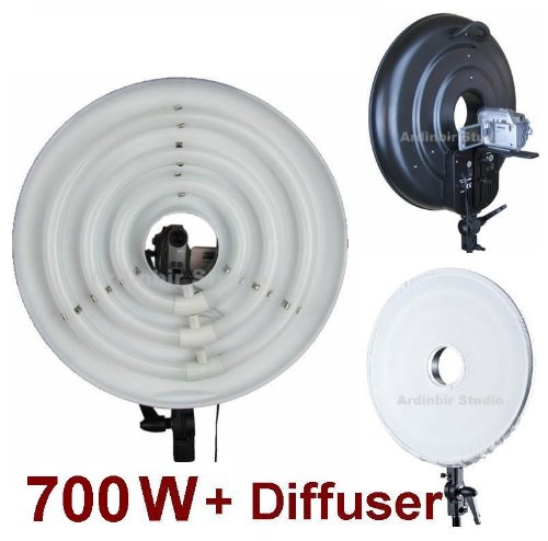 Ardinbir Studio 700W Daylight Cool Video Ring Light Kit with White Diffuser for DV Camcorder, Outdoor, and Wedding Lighting