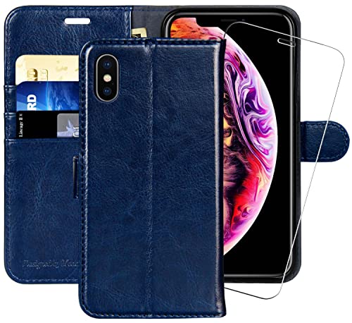 MONASAY iPhone X/iPhone Xs Wallet Case, 5.8-inch, [Glass Screen Protector Included] [RFID Blocking] Flip Folio Leather Cell Phone Cover with Credit Card Holder for Apple iPhone X/XS