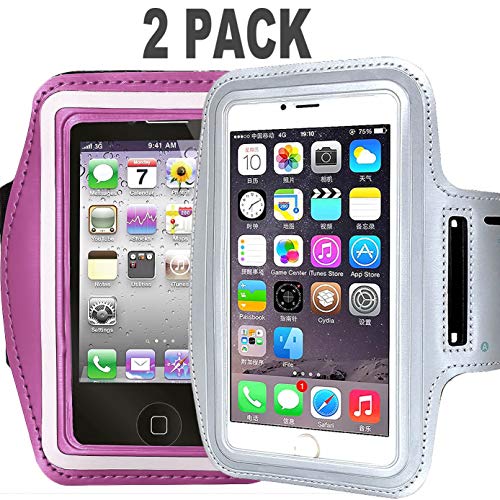 CaseHQ [2pack] Water Resistant Running Sports Armband Phone Case Reflective with Key Holder for Workout for iPhone X 8 7 Plus, 6 Plus, 6S Plus (5.5-Inch), Galaxy S6/S5, Note 4 (Silver+Pink)