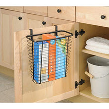 Load image into Gallery viewer, iDesign Axis Steel Over the Cabinet Storage Basket Organizer Waste Basket, for Aluminum Foil, Sandwich Bags, Cleaning Supplies, Garbage Bags, Bath Supplies, Bronze
