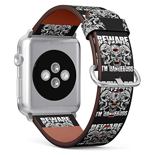 S-Type iWatch Leather Strap Printing Wristbands for Apple Watch 4/3/2/1 Sport Series (42mm) - Grunge Vintage Design Military Coat of arms with Skull