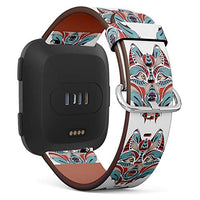 Replacement Leather Strap Printing Wristbands Compatible with Fitbit Versa - Patterned Colored Head of Native American Indian Wolf